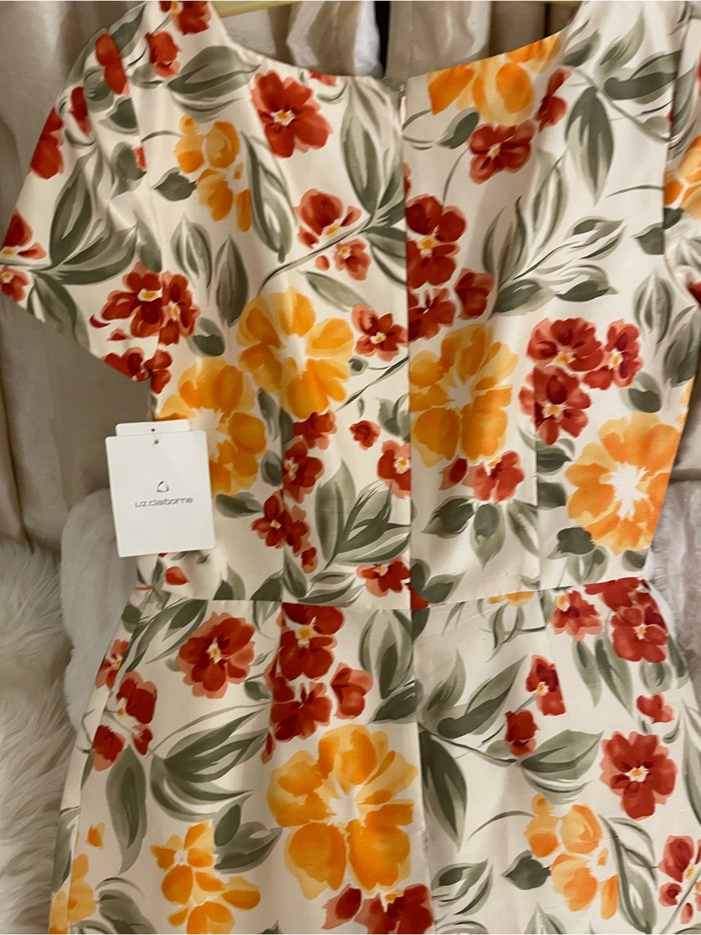 Liz Claiborne Vintage Cream Fit-and-Flare Dress with Orange & Red Floral Print - Picture 6 of 10